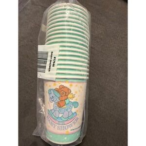 Vintage Unique Baby Shower‎ Paper Cups 18 Count Rocking Horse Teddy Bear Pastel